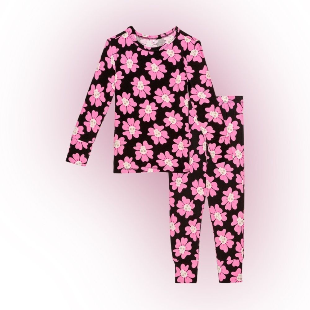 POSH PEANUT BASIC LONG SLEEVE LOUNGEWEAR PAJAMA & PANTS Skull floral 10y-12y
